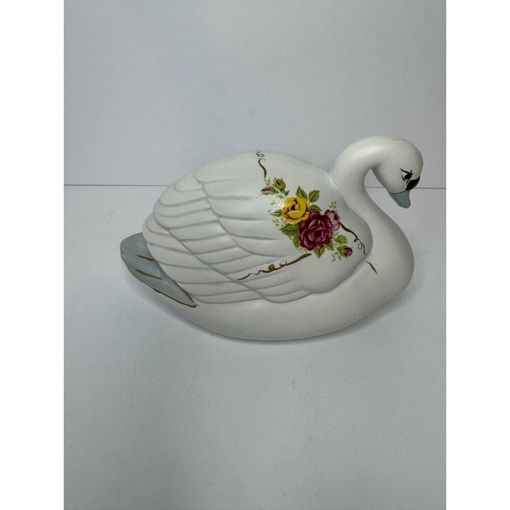 Vintage White Ceramic Swan Floral Cottagecore Whimsical Vanity Decor LOOM CO